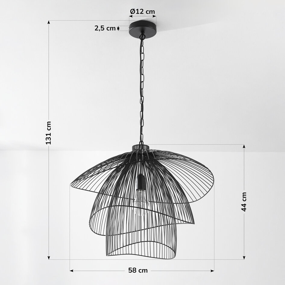 Designerska lampa wisząca Oria czarna z metalowymi warstwami