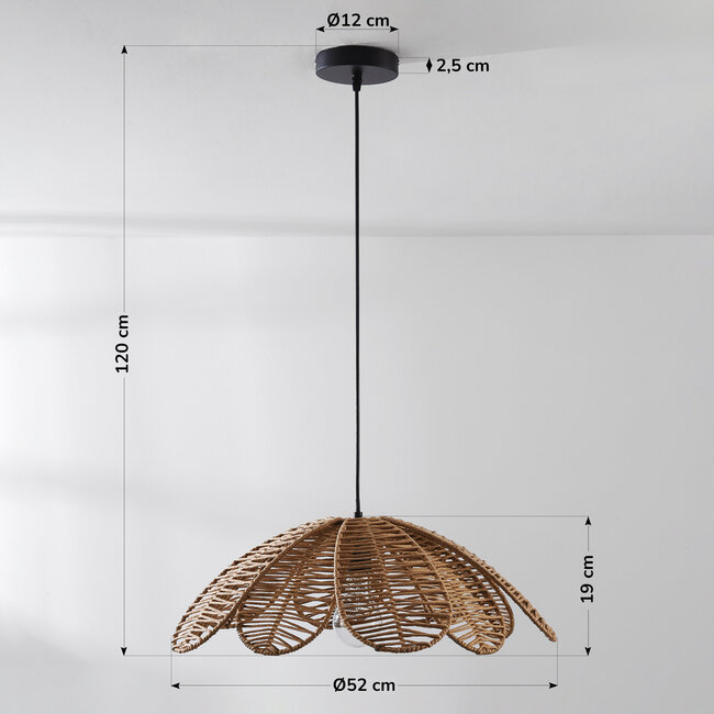 Naturalna lampa wisząca boho Tawi z otwartym kloszem
