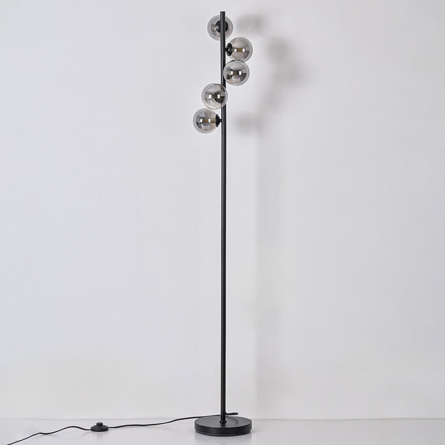 Lampa podłogowa Tyson czarna ze szkła dymionego, 5 światła