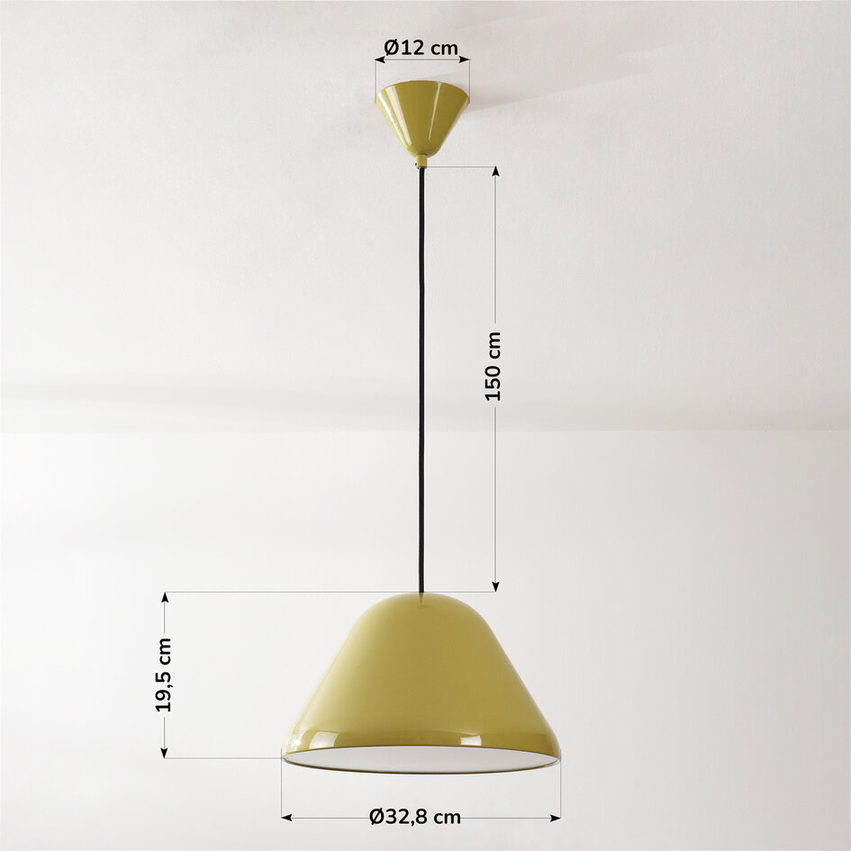 Lampa wisząca Calyx w błyszczącym kolorze khaki zieleni z białym wnętrzem