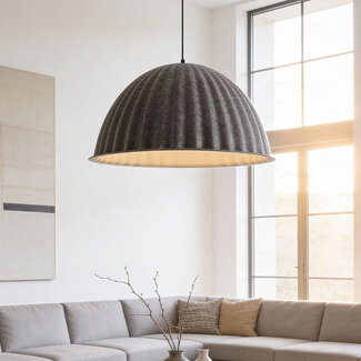 Lampa wisząca Siza z plisowanym szarym wykończeniem tekstylnym – Ø77 cm