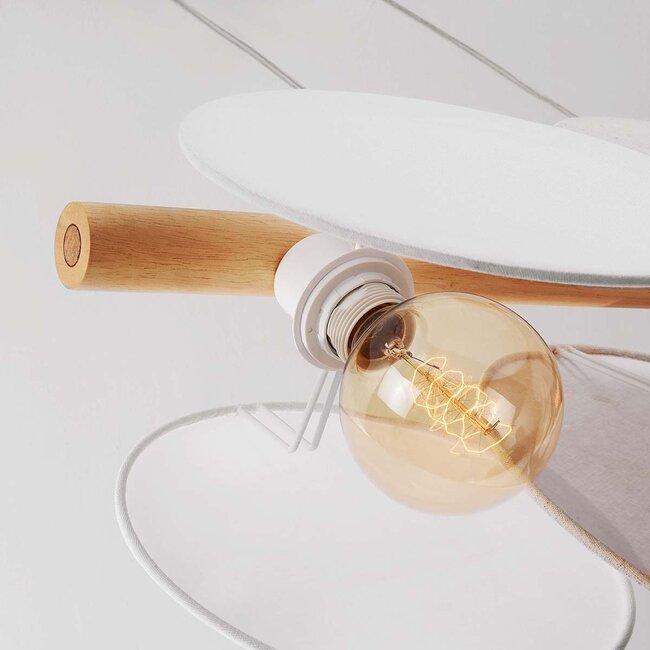 3 światła nowoczesna lampa wisząca Zenna – naturalny len z drewnem i białymi akcentami
