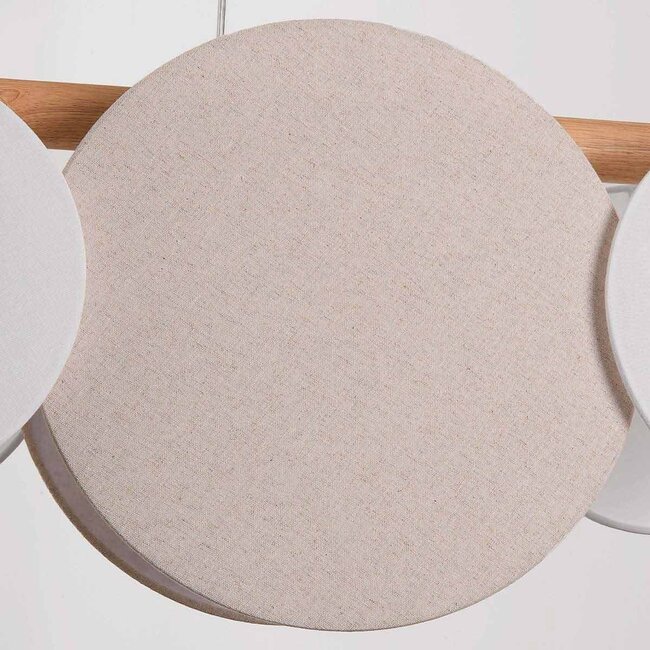 5 światła lampa wisząca Zenner – naturalny len z drewnem i białymi akcentami