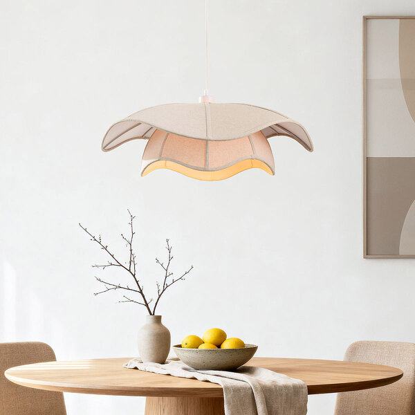 Lampa wisząca Vea z organicznym kloszem z lnu w kolorze beżowo-szarym