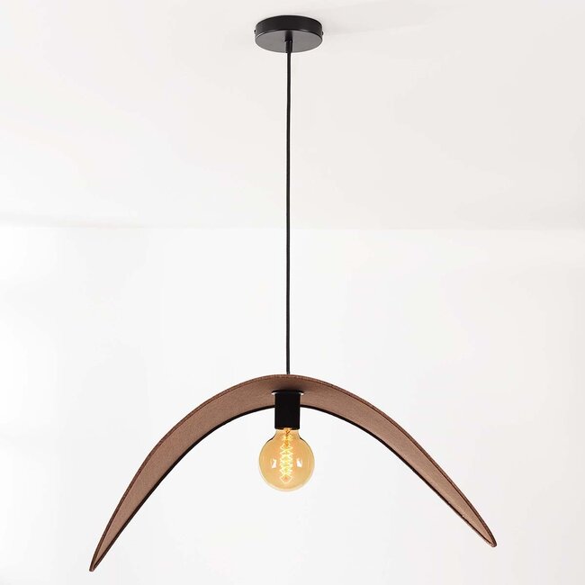 Nowoczesna lampa wisząca Juna z brązowym lnianym kloszem o organicznym kształcie