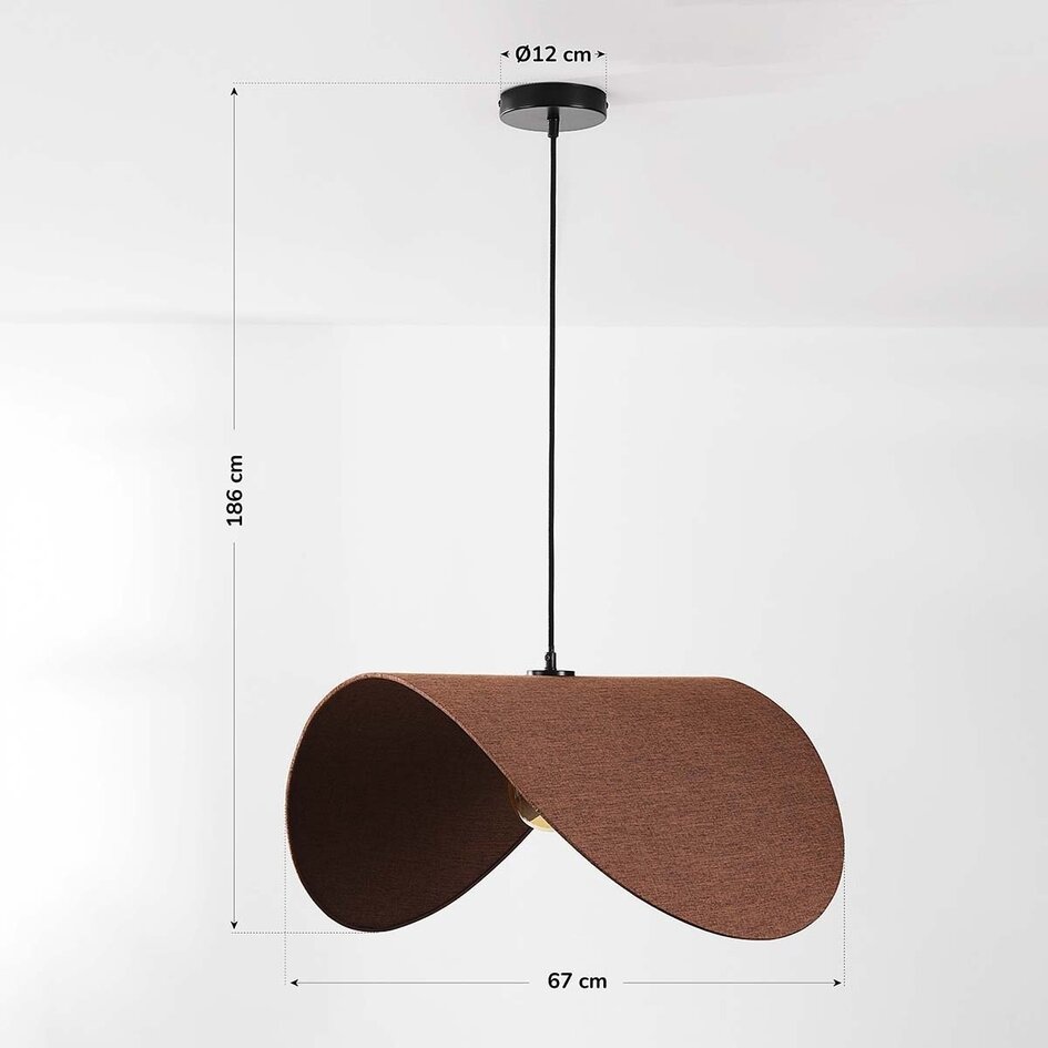 Nowoczesna lampa wisząca Juna z brązowym lnianym kloszem o organicznym kształcie