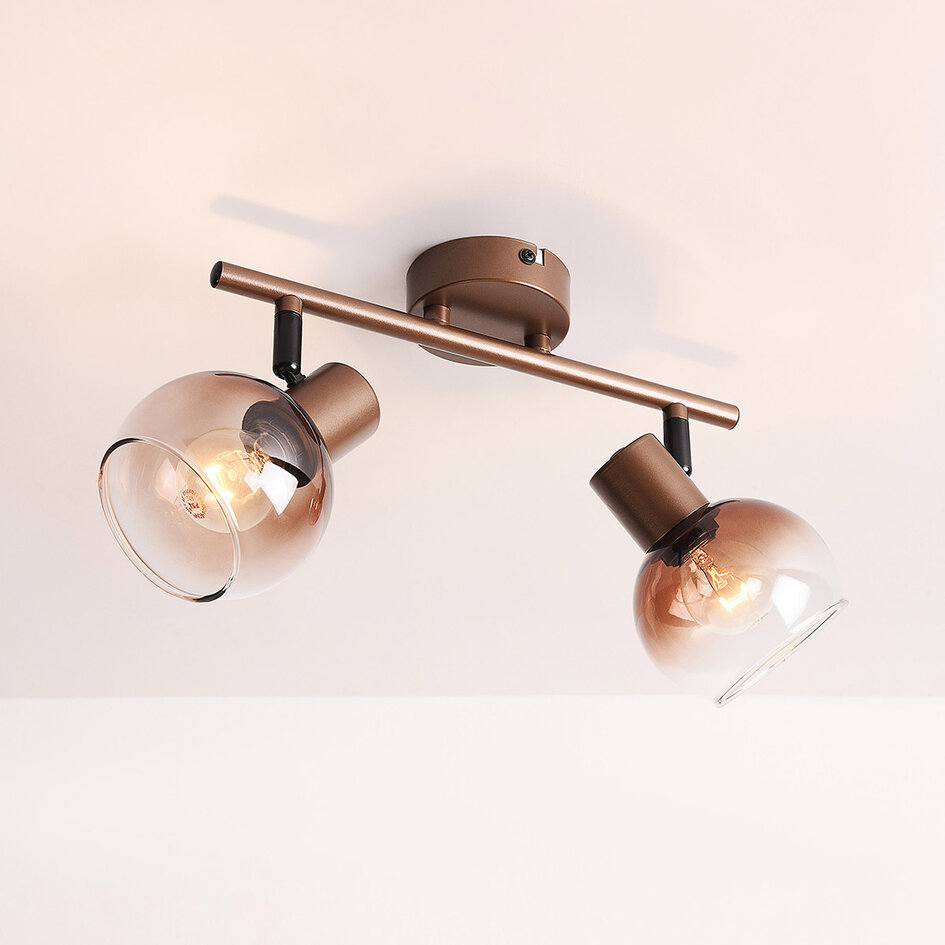 2-światła obrotowa lampa sufitowa Phiene z brązowym szkłem ombre