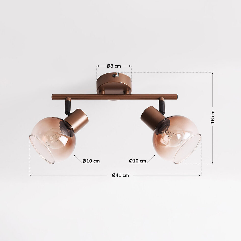 2-światła obrotowa lampa sufitowa Phiene z brązowym szkłem ombre