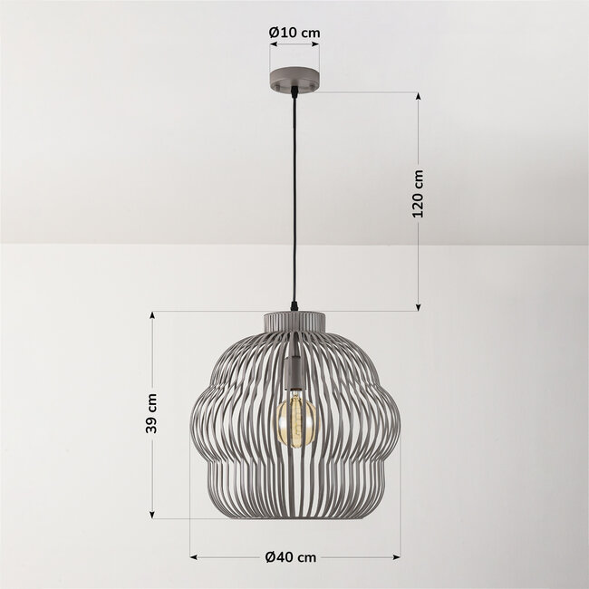 Lampa wisząca Kavo z jasnoszarego metalu – Ø40 cm