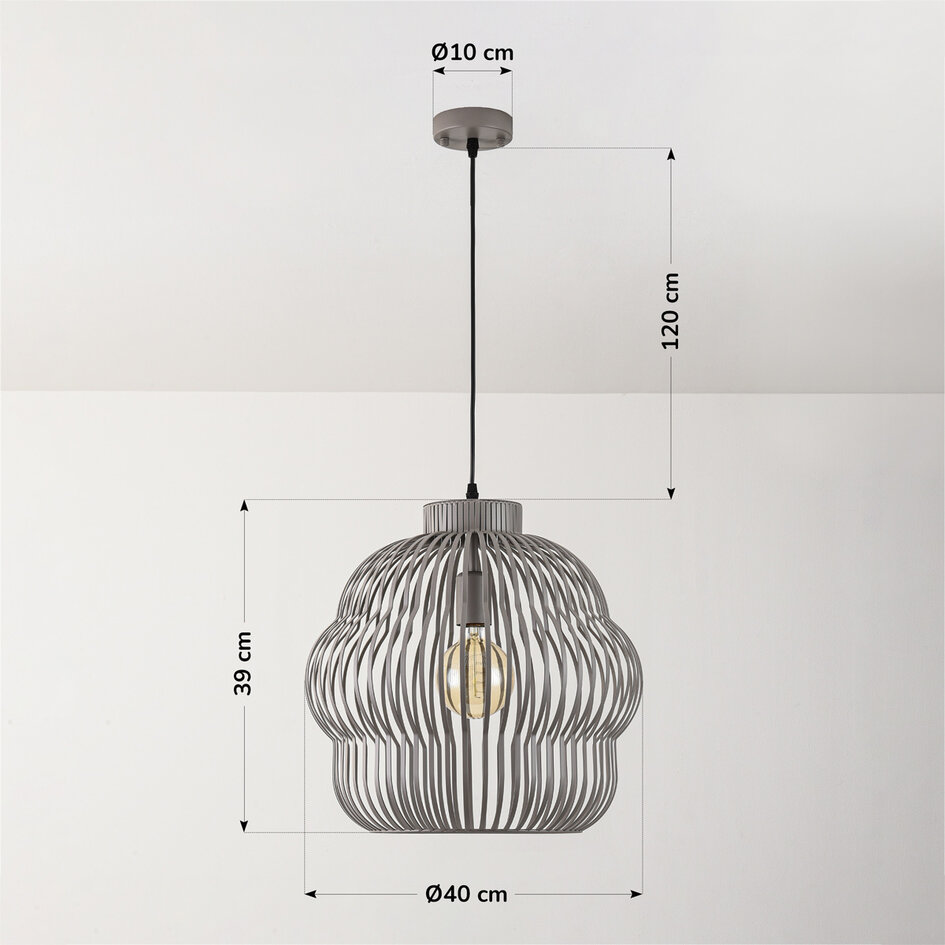 Lampa wisząca Kavo z jasnoszarego metalu – Ø40 cm