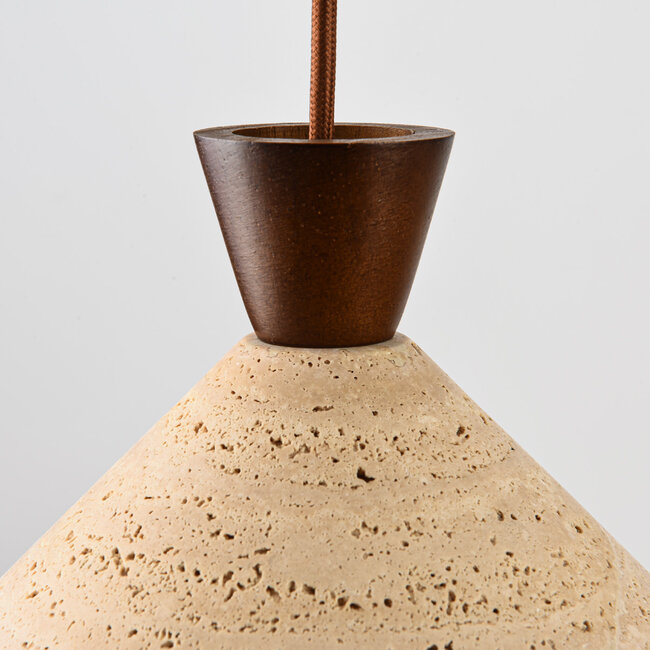 3 światła Japandi lampa wisząca Mara z trawertynu (kamień naturalny) i drewna