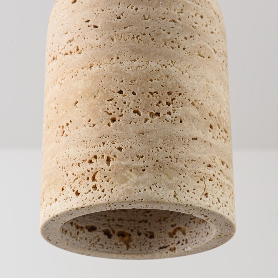 Lampa wisząca Voro w stylu Japandi z trawertynu (kamienia naturalnego) i drewna