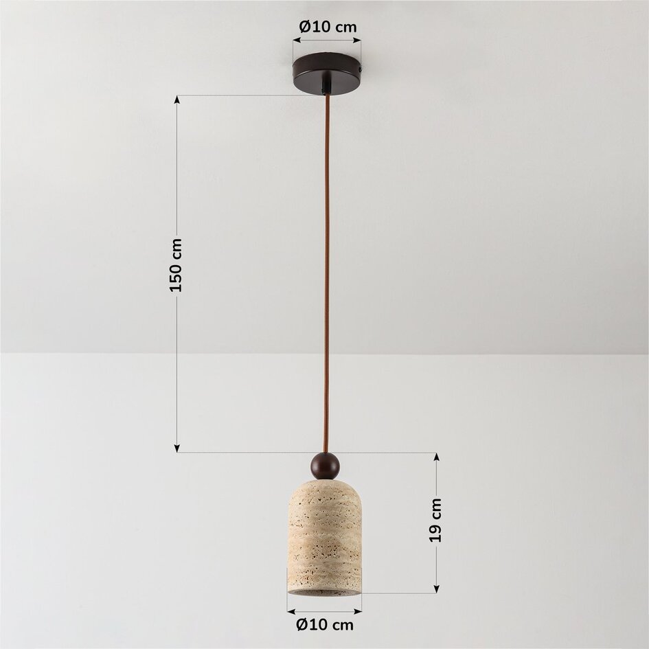 Lampa wisząca Voro w stylu Japandi z trawertynu (kamienia naturalnego) i drewna