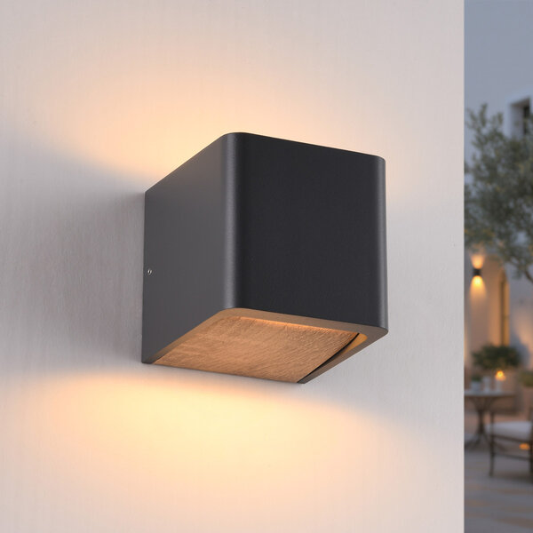 Nowoczesny kinkiet Timber w ciemnoszarym kolorze z imitacją drewna - up & downlight