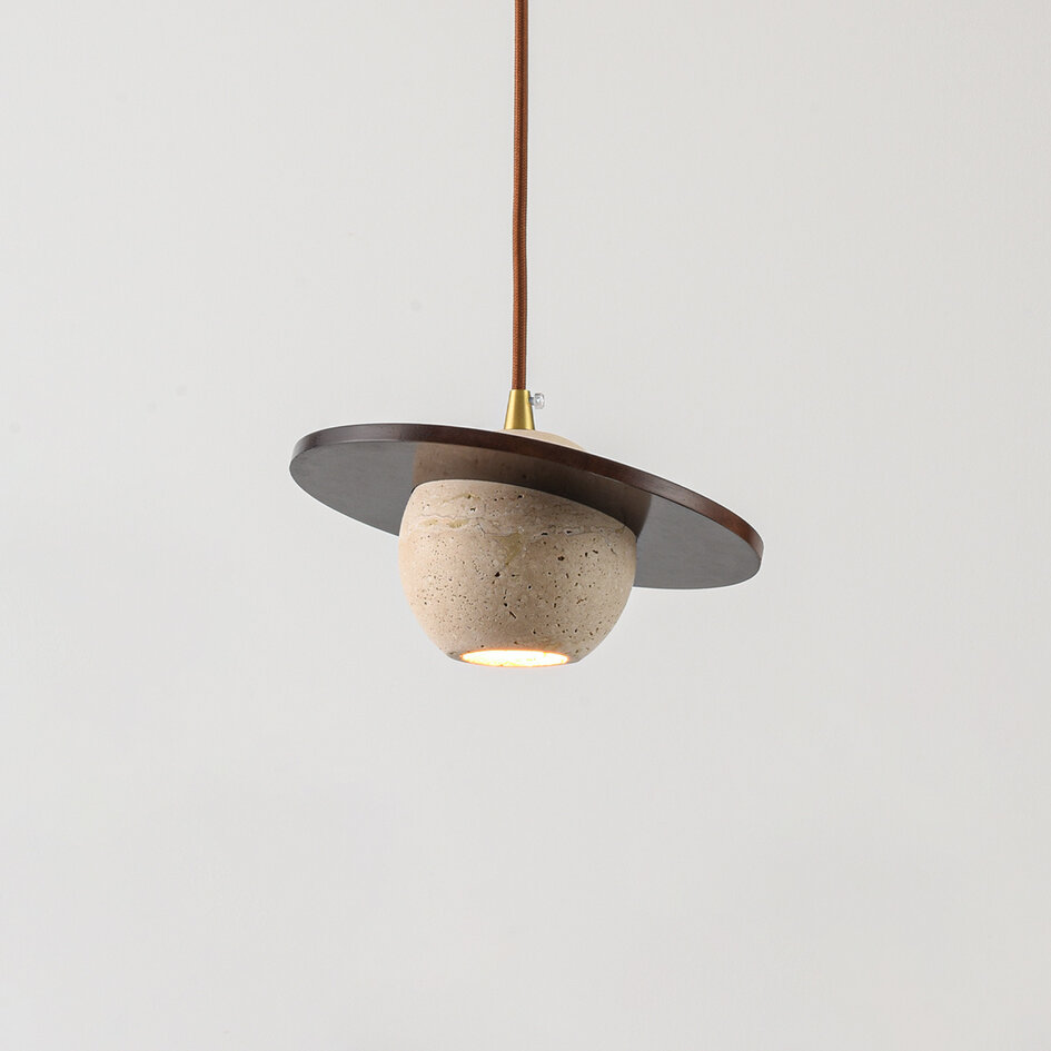 Lampa wisząca Tona z trawertynu (kamień naturalny) i drewna
