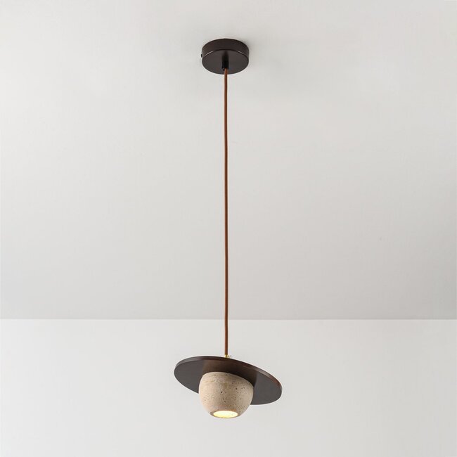 Lampa wisząca Tona z trawertynu (kamień naturalny) i drewna