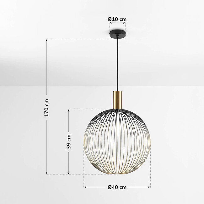 Lampa wisząca Nobla z czarnego i złotego metalu Ø40 cm