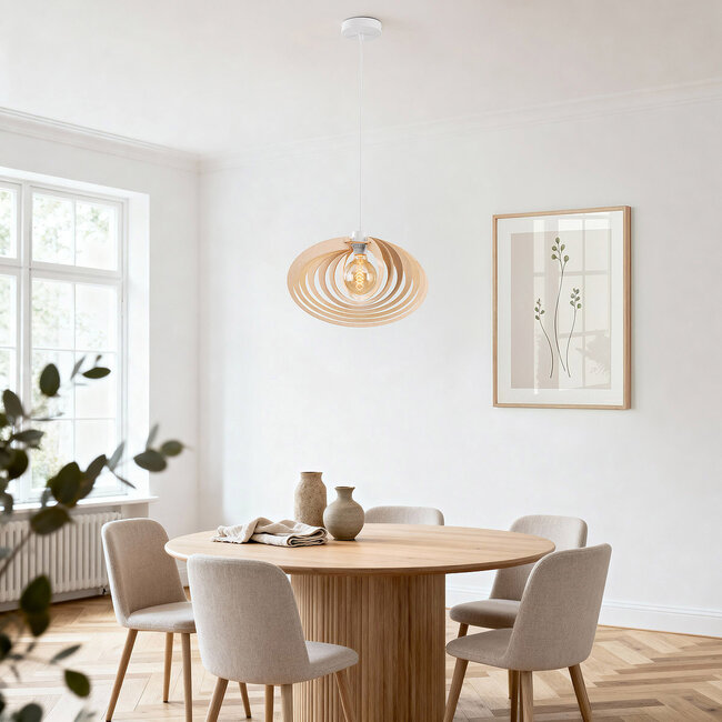 Lampa wisząca Lysa z drewnianym otwartym kloszem – naturalny