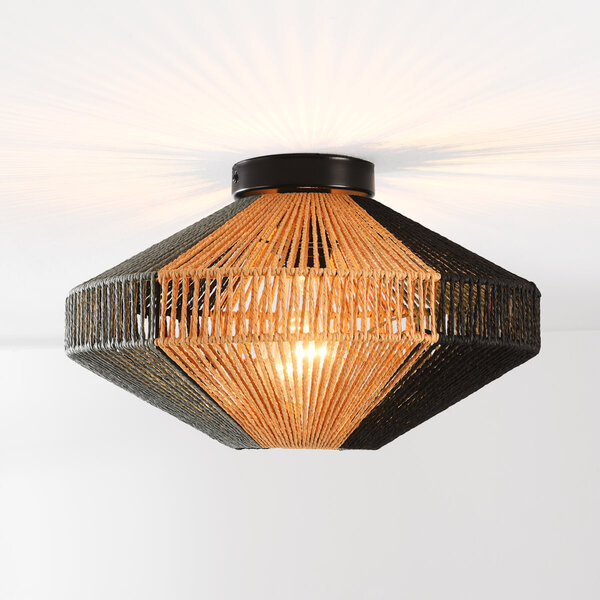 Boho-chic lampa sufitowa Skima z czarnej i naturalnej liny