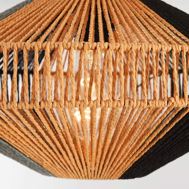 Boho-chic lampa sufitowa Skima z czarnej i naturalnej liny