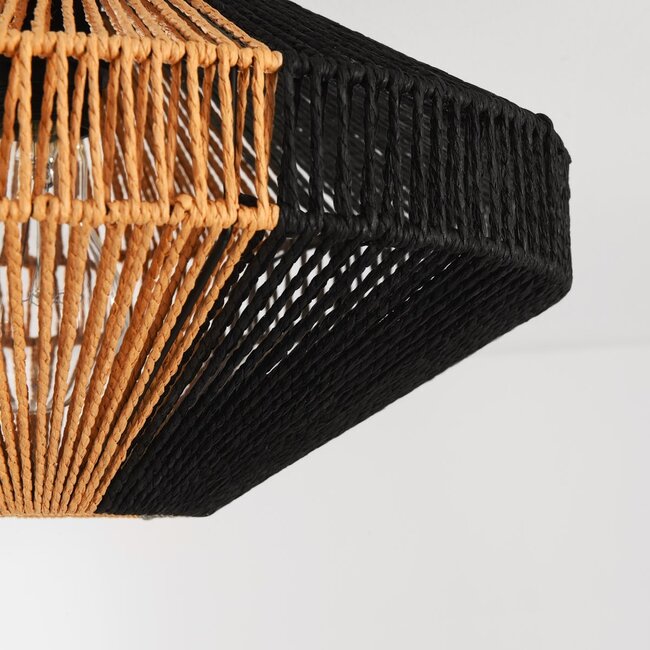 Boho-chic lampa sufitowa Skima z czarnej i naturalnej liny