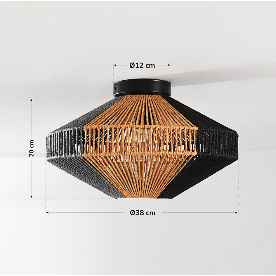 Boho-chic lampa sufitowa Skima z czarnej i naturalnej liny