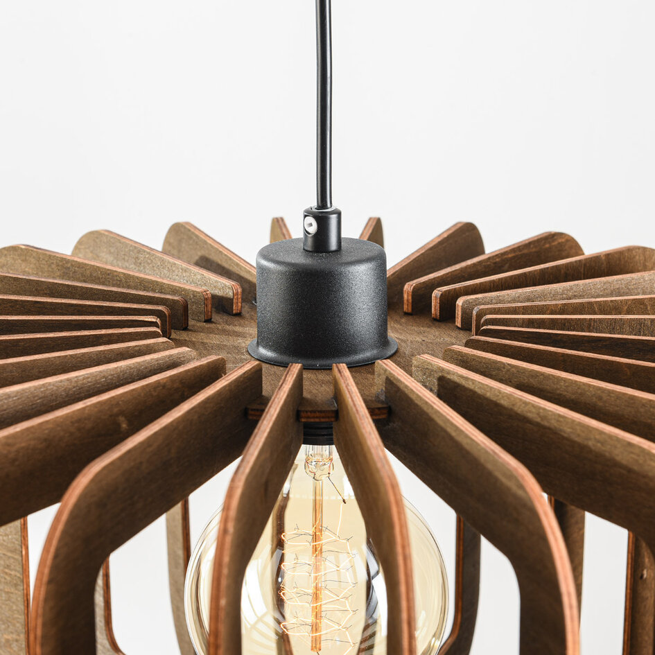 Lampa wisząca Inzai z ciemnego drewna – okrągła
