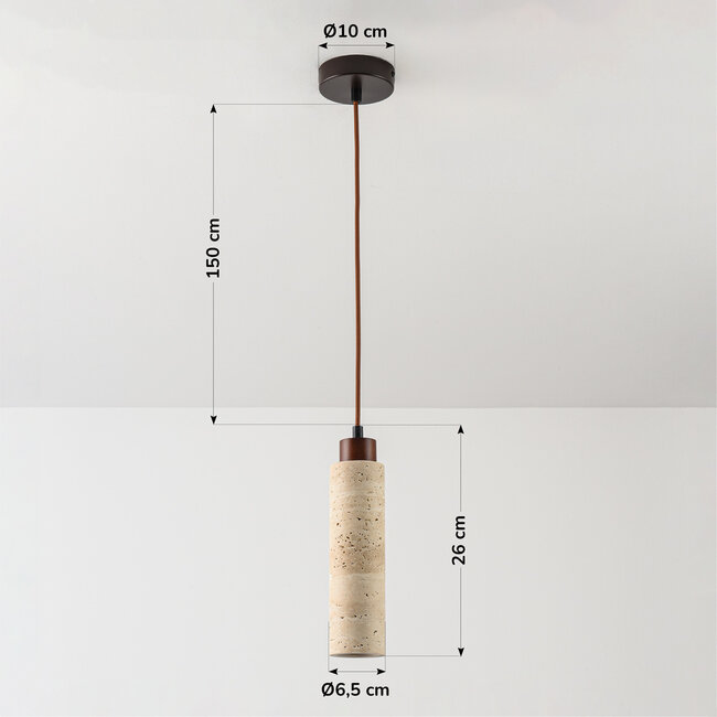 Lampa wisząca Oreno z trawertynu (kamień naturalny) i drewna w zestawie ze źródłem światła Philips