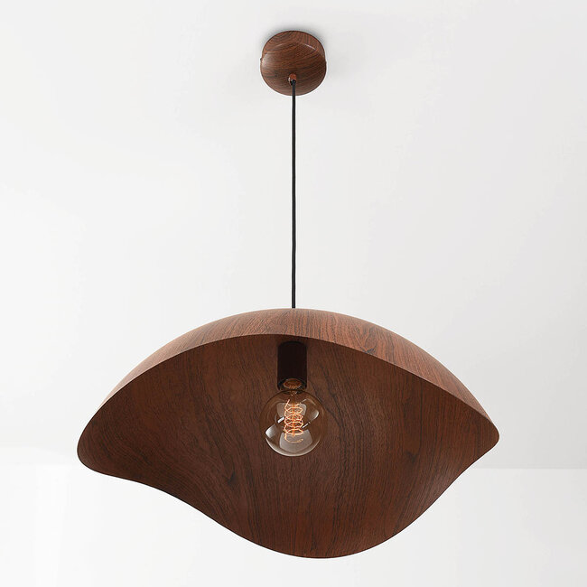 Japandi lampa wisząca Zongse z metalowym kloszem w imitacji drewna orzechowego Ø56 cm