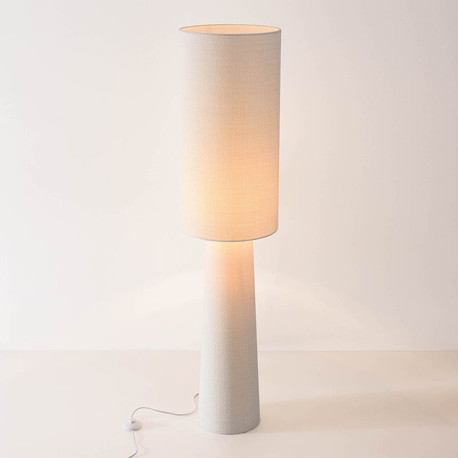 Lampa podłogowa Japandi Lumo, lniana, w kolorze złamanej bieli