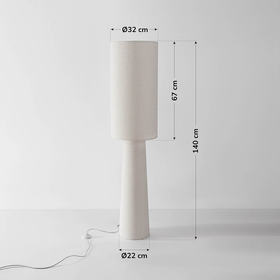 Lampa podłogowa Japandi Lumo, lniana, w kolorze złamanej bieli