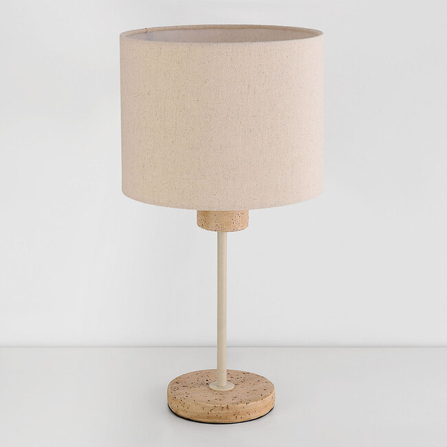 Lampa stołowa Aurea beżowa z lnianym kloszem i efektem trawertynu