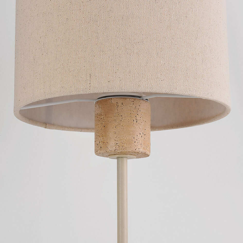 Lampa stołowa Aurea beżowa z lnianym kloszem i efektem trawertynu