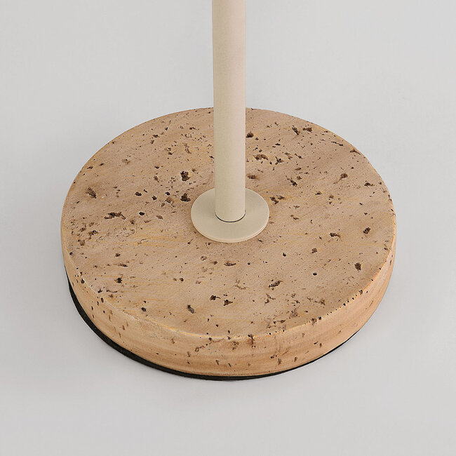 Lampa stołowa Aurea beżowa z lnianym kloszem i efektem trawertynu