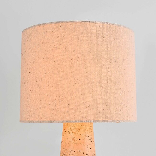 Lampka stołowa Verla z lnianym kloszem i podstawą imitującą trawertyn