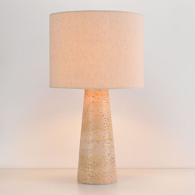 Lampka stołowa Verla z lnianym kloszem i podstawą imitującą trawertyn