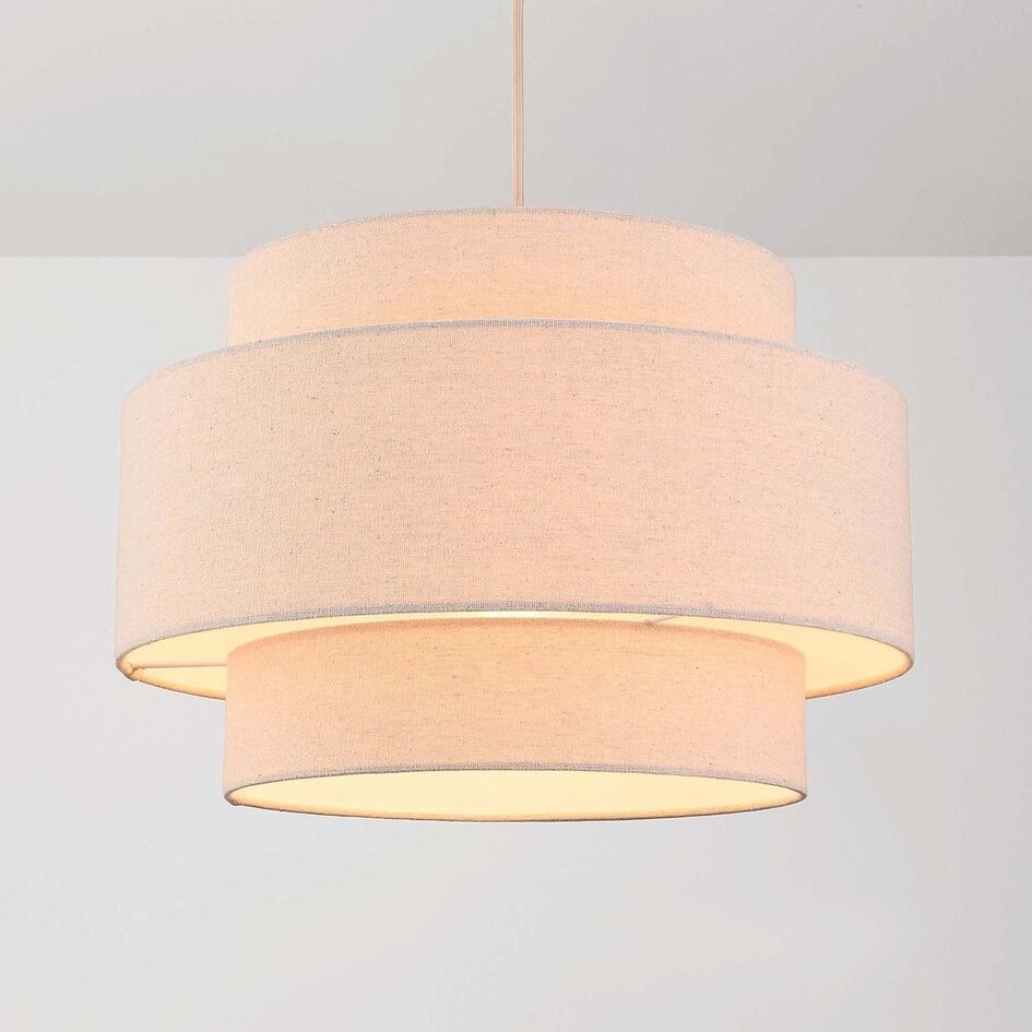 Lampa wisząca Corra beżowa z warstwowym lnianym kloszem