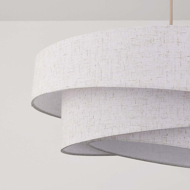 Design lampa wisząca Nerai beżowa z trzema warstwowymi lnianymi kloszami