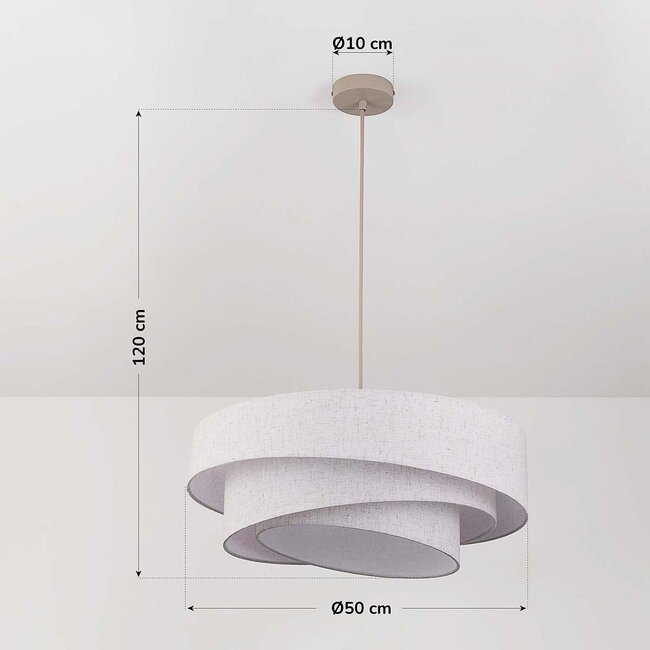 Design lampa wisząca Nerai beżowa z trzema warstwowymi lnianymi kloszami