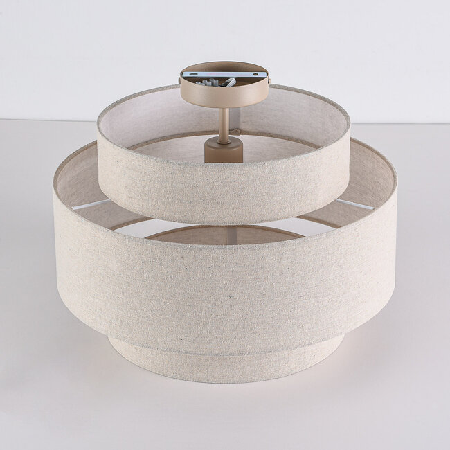 Lampa sufitowa Corre z trzema warstwowymi lnianymi kloszami