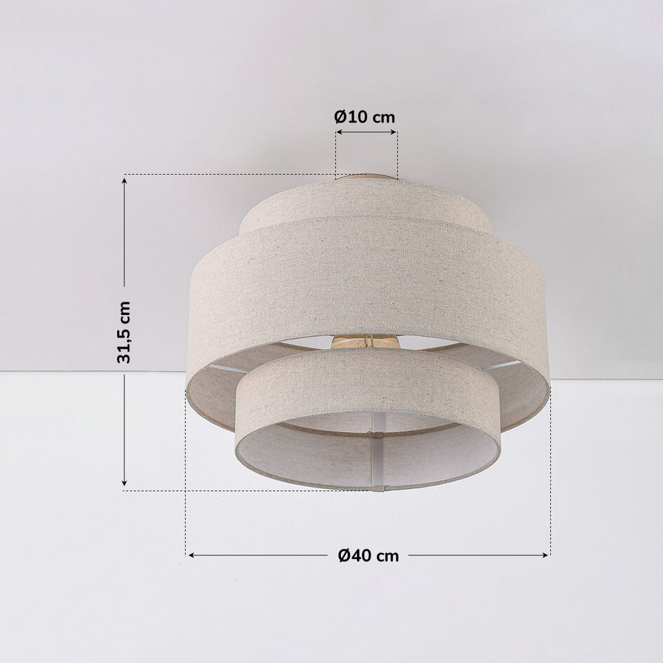 Lampa sufitowa Corre z trzema warstwowymi lnianymi kloszami