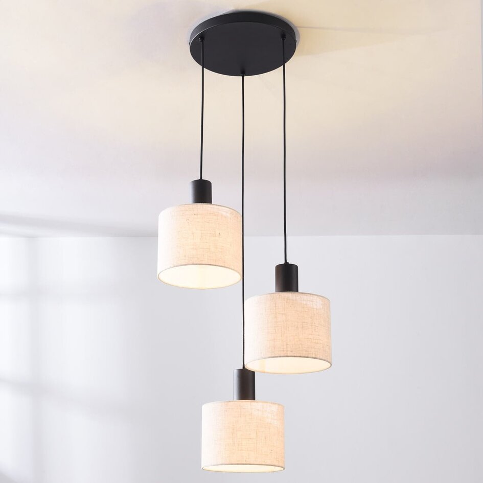 3 światła lampa wisząca Linne z okrągłymi kloszami z beżowego lnu