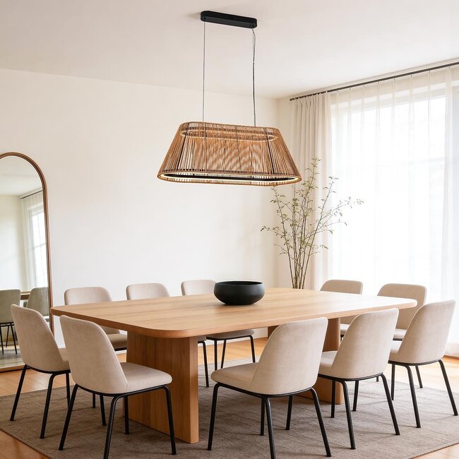 3-stopniowo ściemnialne lampa wisząca Selara z plecionym kloszem w naturalnym kolorze