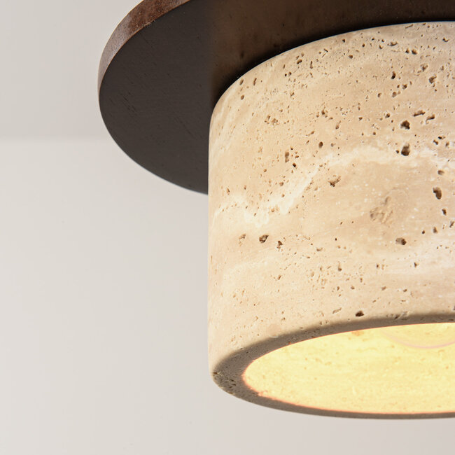 Lampa wisząca Japandi Travano z trawertynu (kamienia naturalnego) i drewna