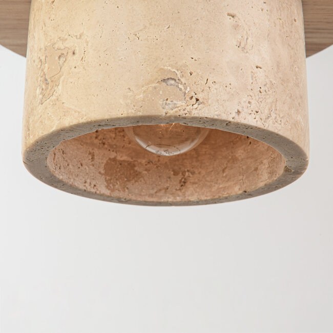 Lampa wisząca Travia w stylu Japandi z trawertynu (kamienia naturalnego) i jasnego drewna