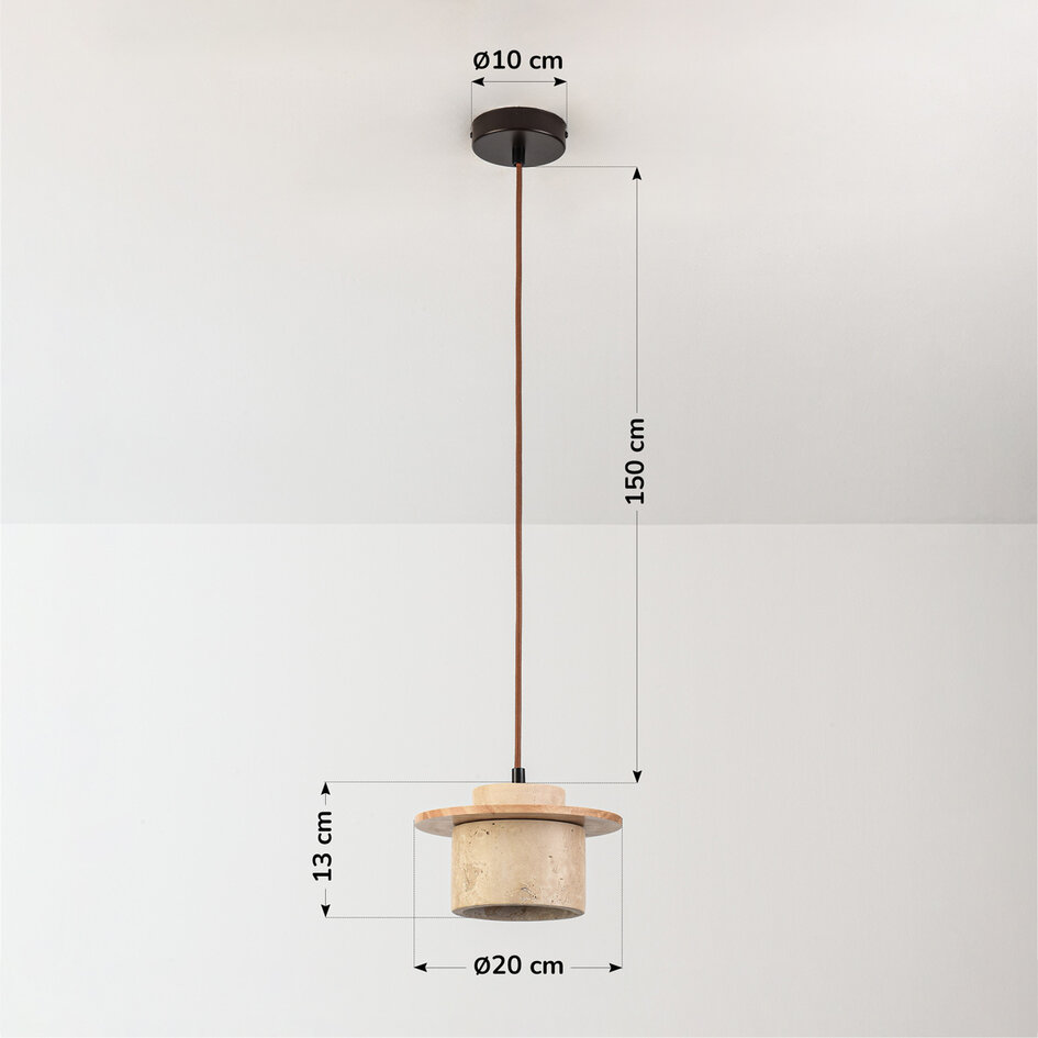 Lampa wisząca Travia w stylu Japandi z trawertynu (kamienia naturalnego) i jasnego drewna