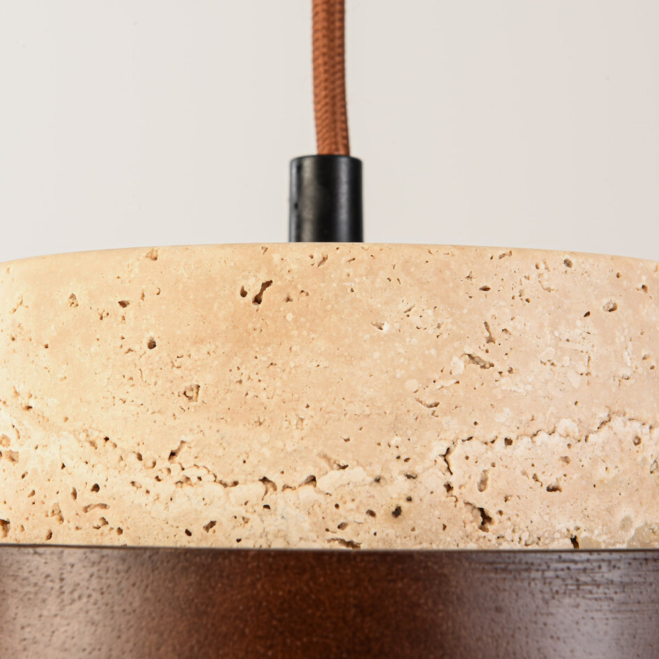 Design lampa wisząca Travé z trawertynu (kamień naturalny) i drewna, 3 światła