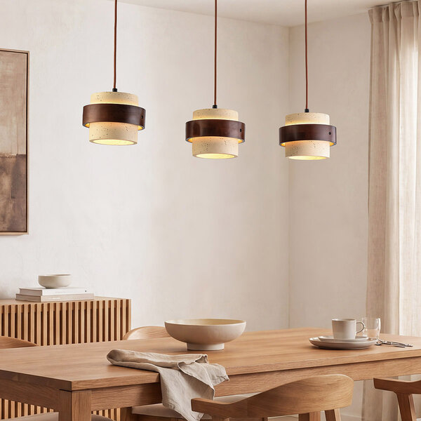 3 światła lampa wisząca Mavero z cementu i drewna