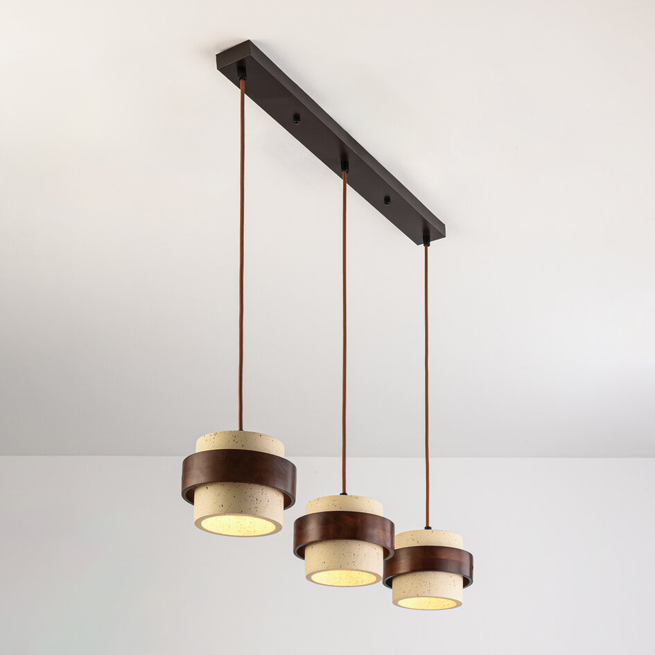 3 światła lampa wisząca Mavero z cementu i drewna