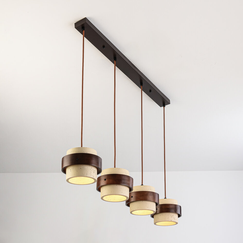 4-światła lampa wisząca Mavero z cementu i drewna